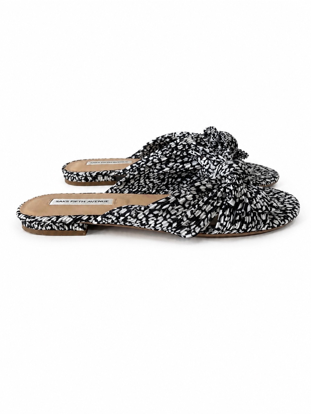 Saks Fifth Avenue Black & White Knot Bow Slide Mules-Sz 8